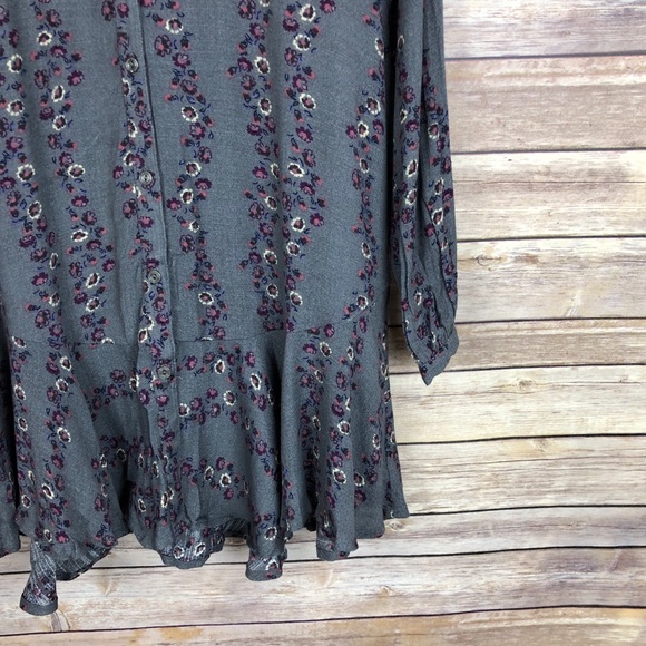 Free People | Grey Floral Shirt Mini Dress Size XS - Picture 3 of 8